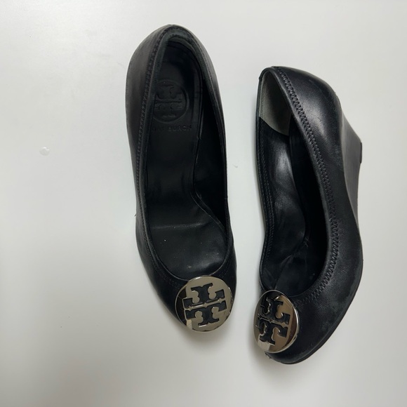 Tory Burch Black Leather Wedge - Picture 2 of 15
